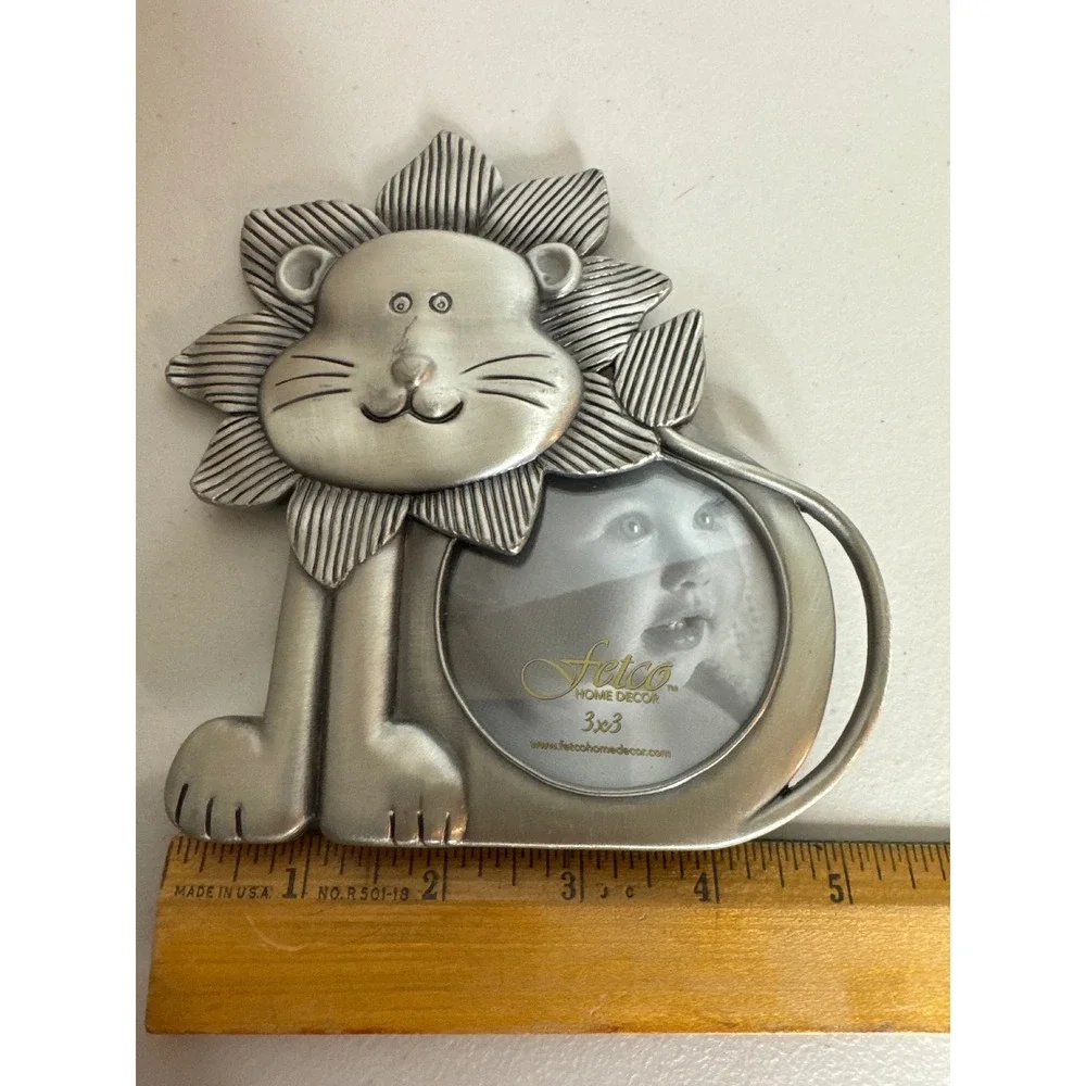 Fetco Home Decor Lion Picture Frame Silver Pewter Finish 3x3 Nursery Safari 2005